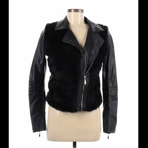Asos Urban Bliss faux fur and leather moto jacket, size 8
